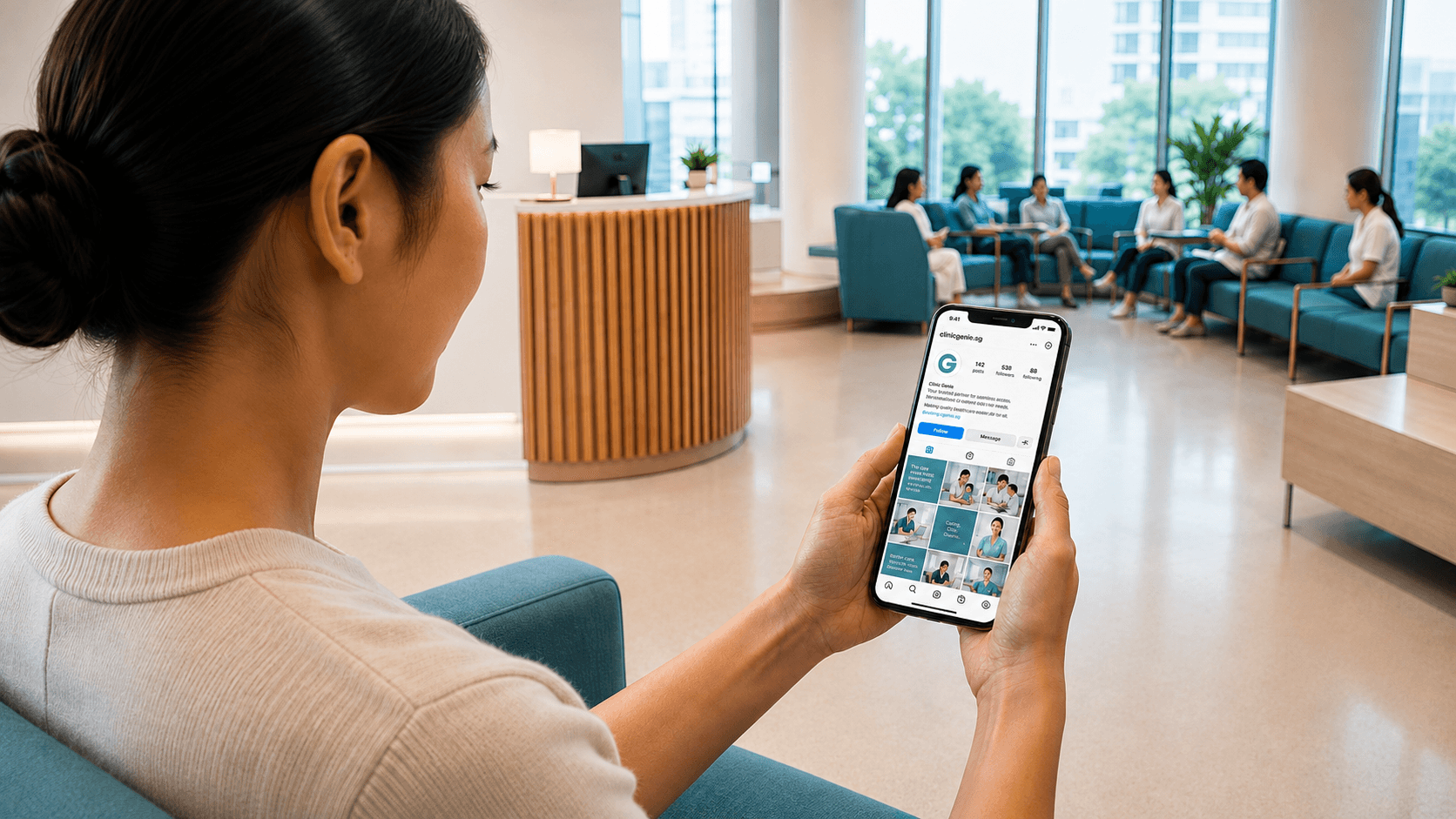 Clinic social content shown across mobile screens