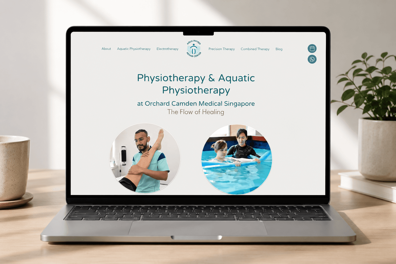 AquaPhysio Rehab Centre website mockup on laptop