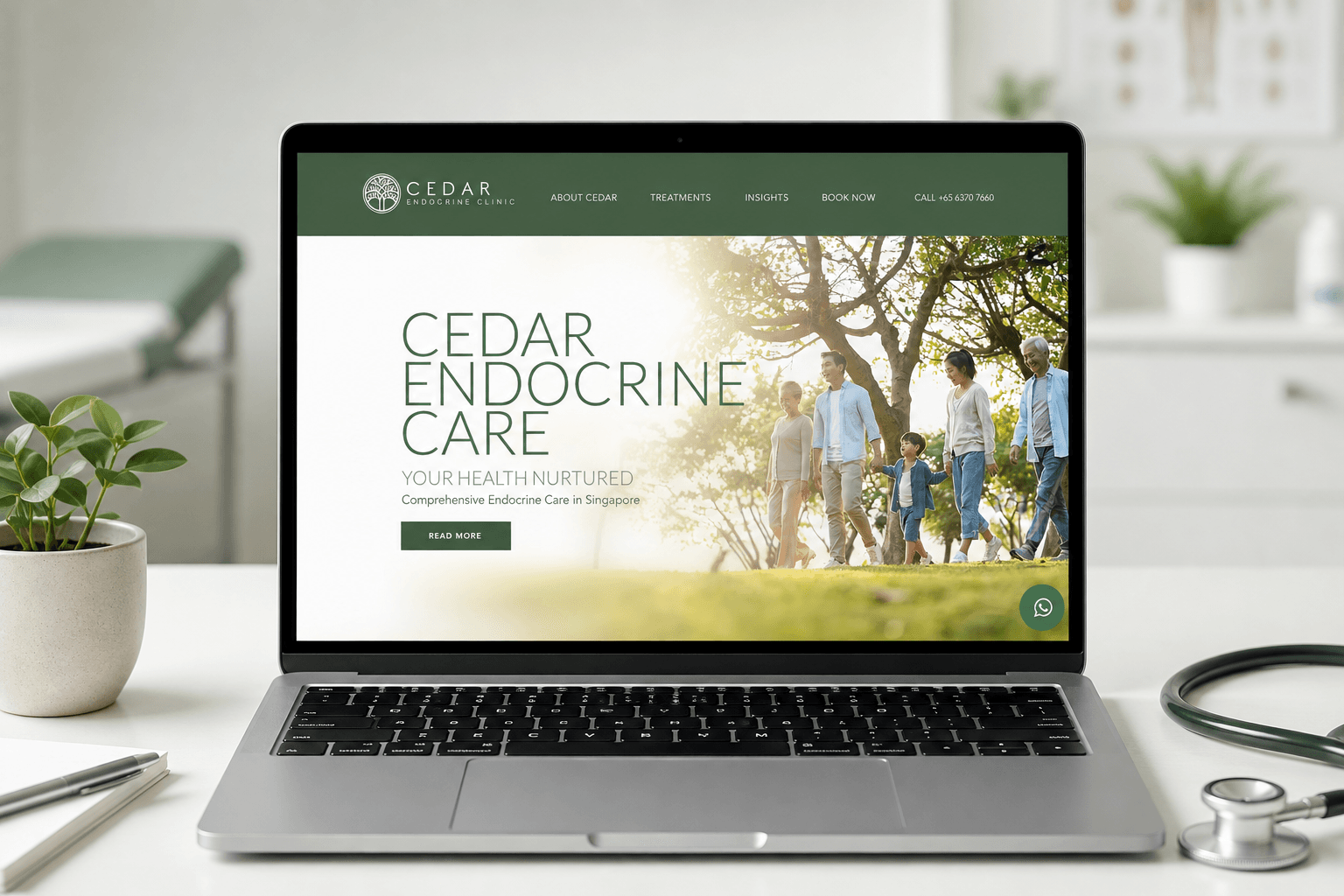 Cedar Endocrine Clinic website homepage on a laptop mockup