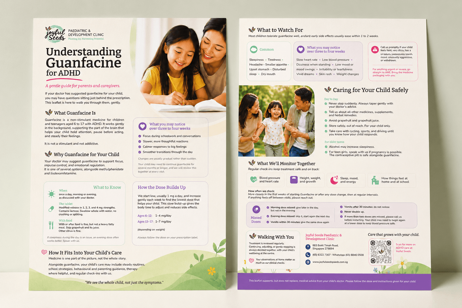 Joyful Seeds brochure explaining guanfacine for ADHD for parents